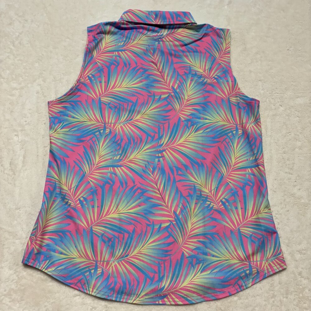 Sunday Swagger Womens Large Golf Polo Floral Leaves Sleeveless Multicolored - Picture 7 of 8